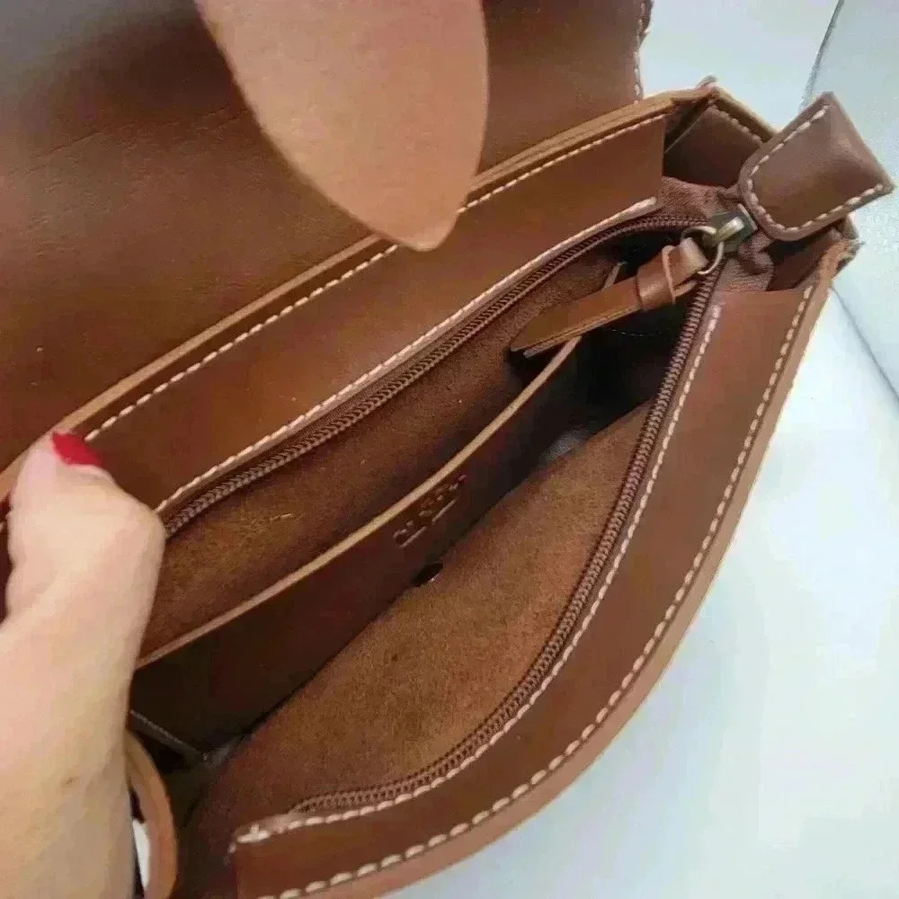 Retro Saddle Bag-Brown Cross Back Faux Leather Side Back Handmade - Picture 2 of 13